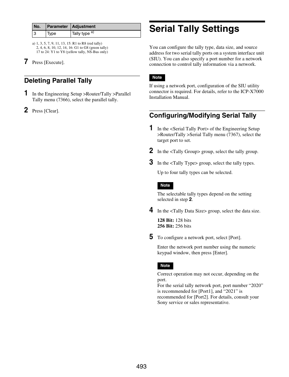 Serial tally settings, Deleting parallel tally, Configuring/modifying serial tally | Sony GP-X1EM Grip Extension User Manual | Page 493 / 574