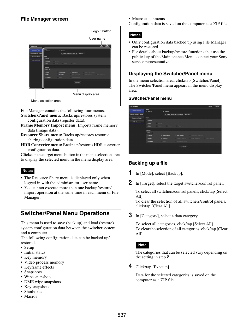 Switcher/panel menu operations | Sony GP-X1EM Grip Extension User Manual | Page 537 / 574