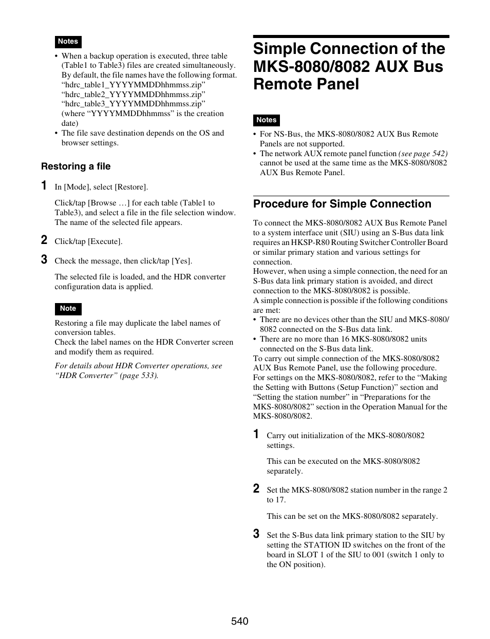 Simple connection of the mks-8080/8082, Aux bus remote panel, Procedure for simple connection | Sony GP-X1EM Grip Extension User Manual | Page 540 / 574