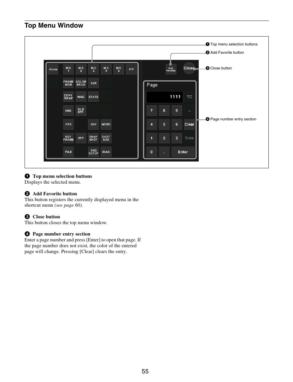 Top menu window, Ndow | Sony GP-X1EM Grip Extension User Manual | Page 55 / 574