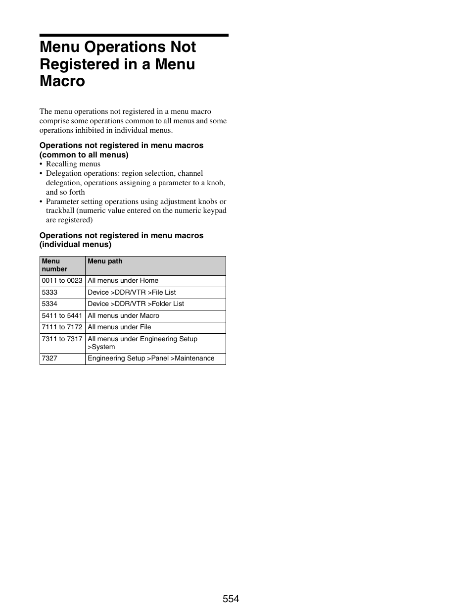 Menu operations not registered in a menu macro, Menu operations not registered in a, Menu macro | Sony GP-X1EM Grip Extension User Manual | Page 554 / 574