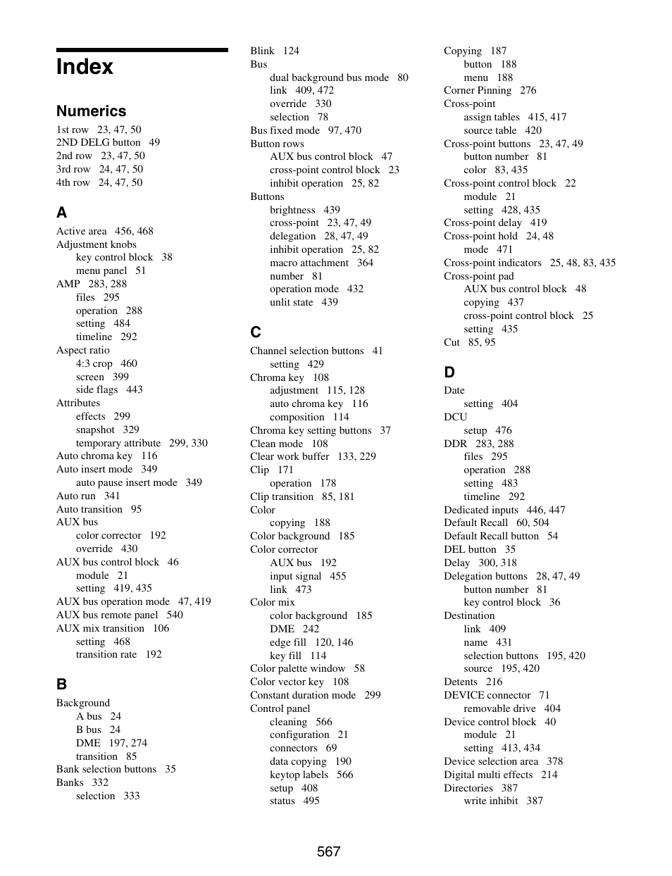 Index, Numerics | Sony GP-X1EM Grip Extension User Manual | Page 567 / 574