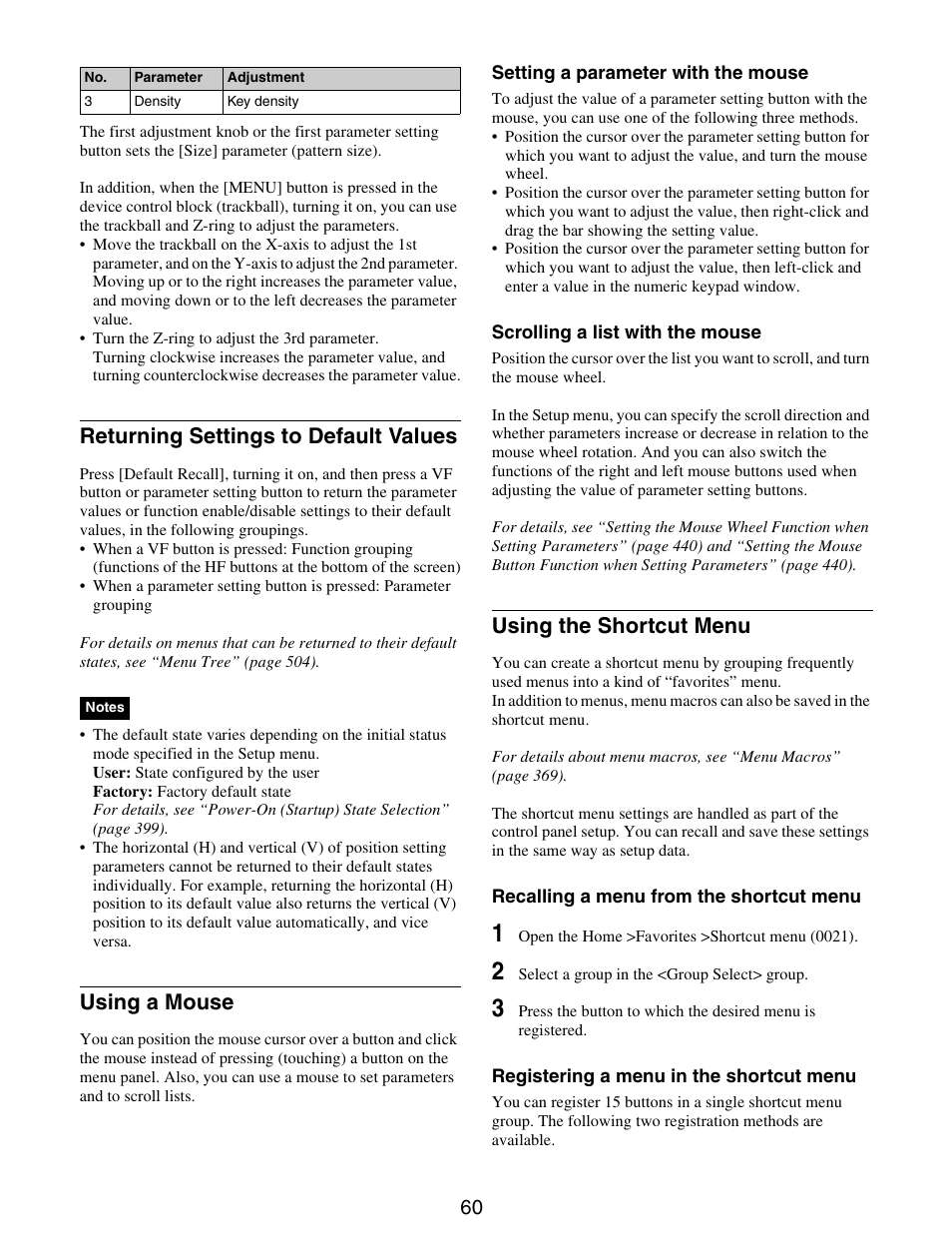 Mouse, Returning settings to default values, Using a mouse | Using the shortcut menu | Sony GP-X1EM Grip Extension User Manual | Page 60 / 574