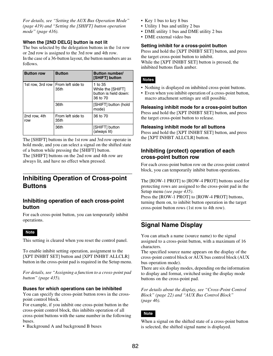 Inhibiting operation of cross-point, Buttons, Signal name display | Inhibiting operation of cross-point buttons | Sony GP-X1EM Grip Extension User Manual | Page 82 / 574