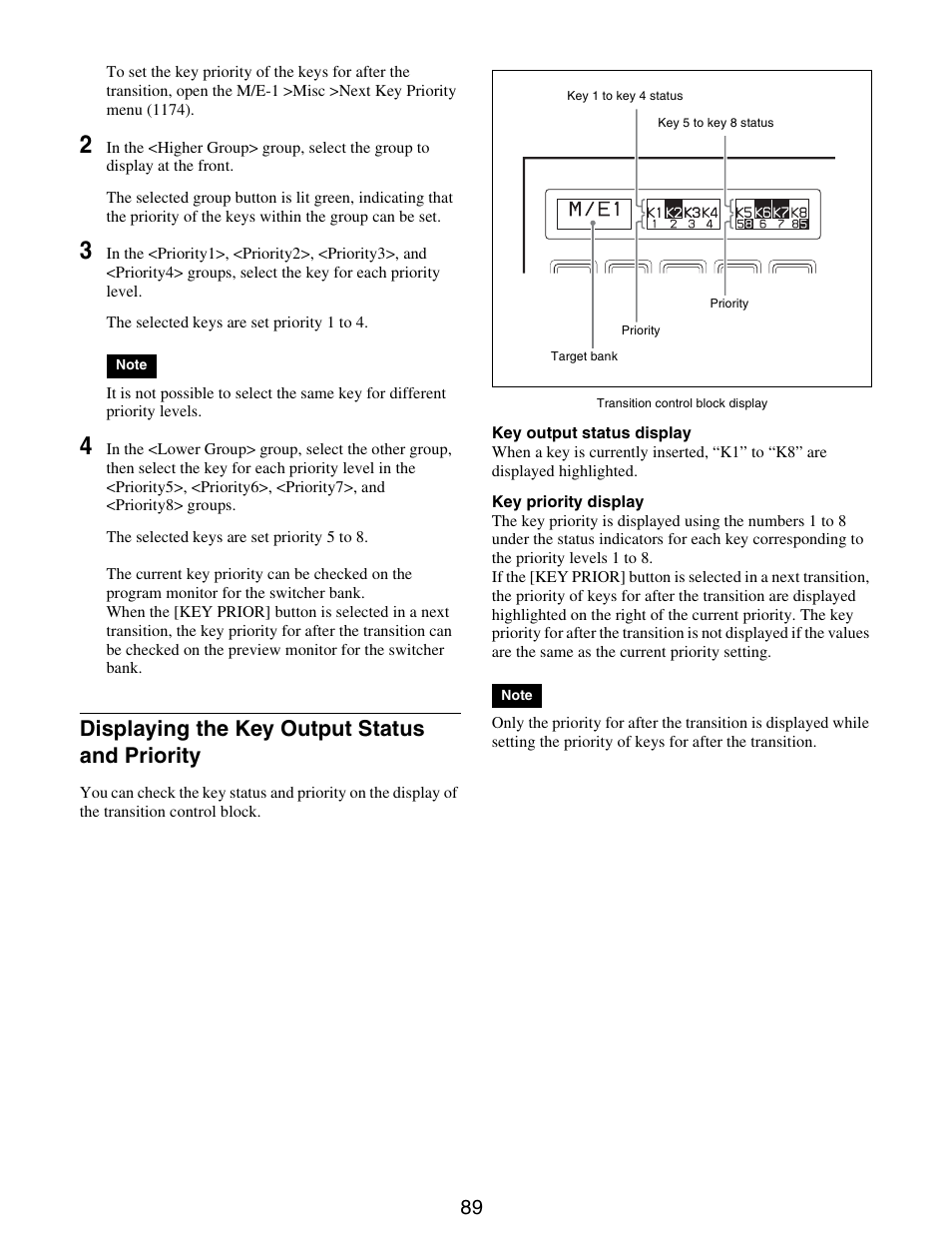 Displaying the key output status and, Priority, Displaying the key output status and priority | Sony GP-X1EM Grip Extension User Manual | Page 89 / 574