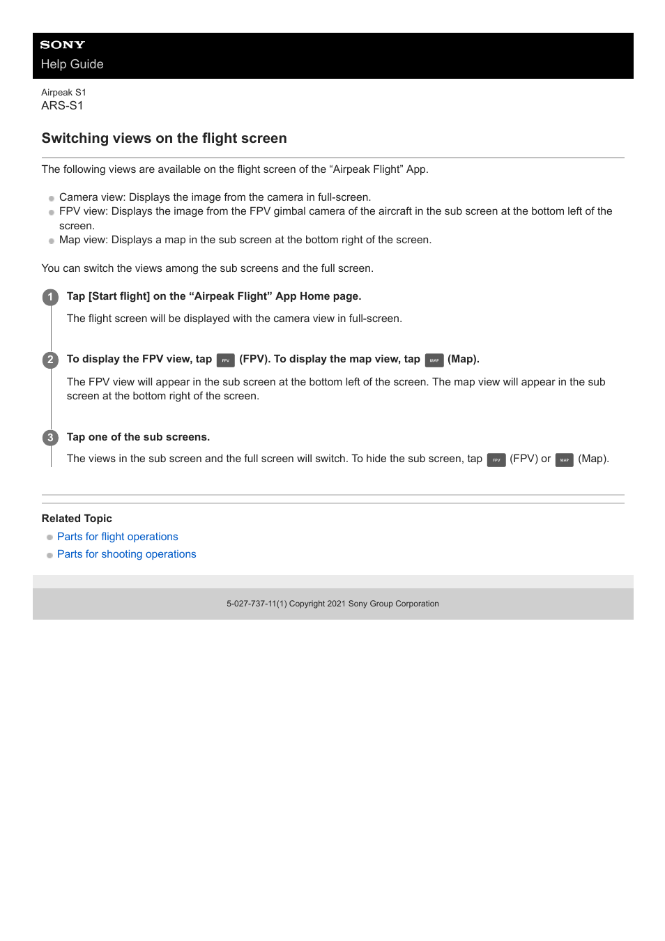 Switching views on the flight screen | Sony AG-R2 Attachment Grip User Manual | Page 100 / 123