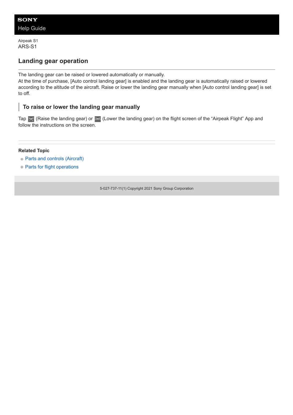 Landing gear operation | Sony AG-R2 Attachment Grip User Manual | Page 108 / 123