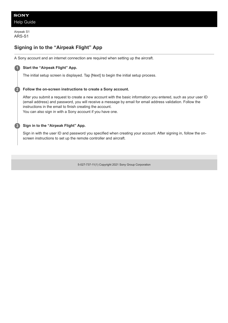 Signing in to the “airpeak flight” app | Sony AG-R2 Attachment Grip User Manual | Page 29 / 123