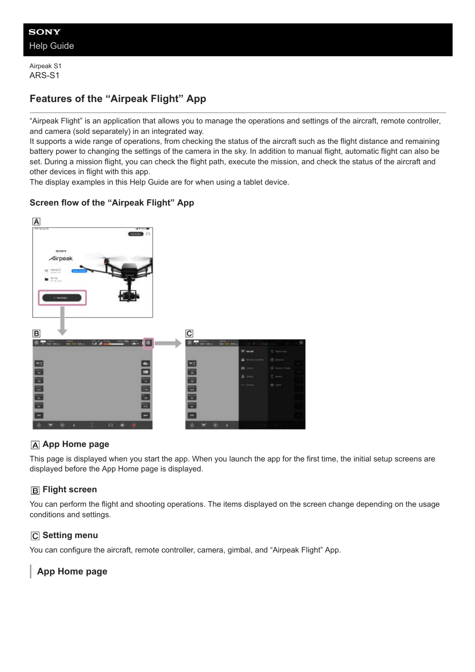 Features of the “airpeak flight” app | Sony AG-R2 Attachment Grip User Manual | Page 30 / 123