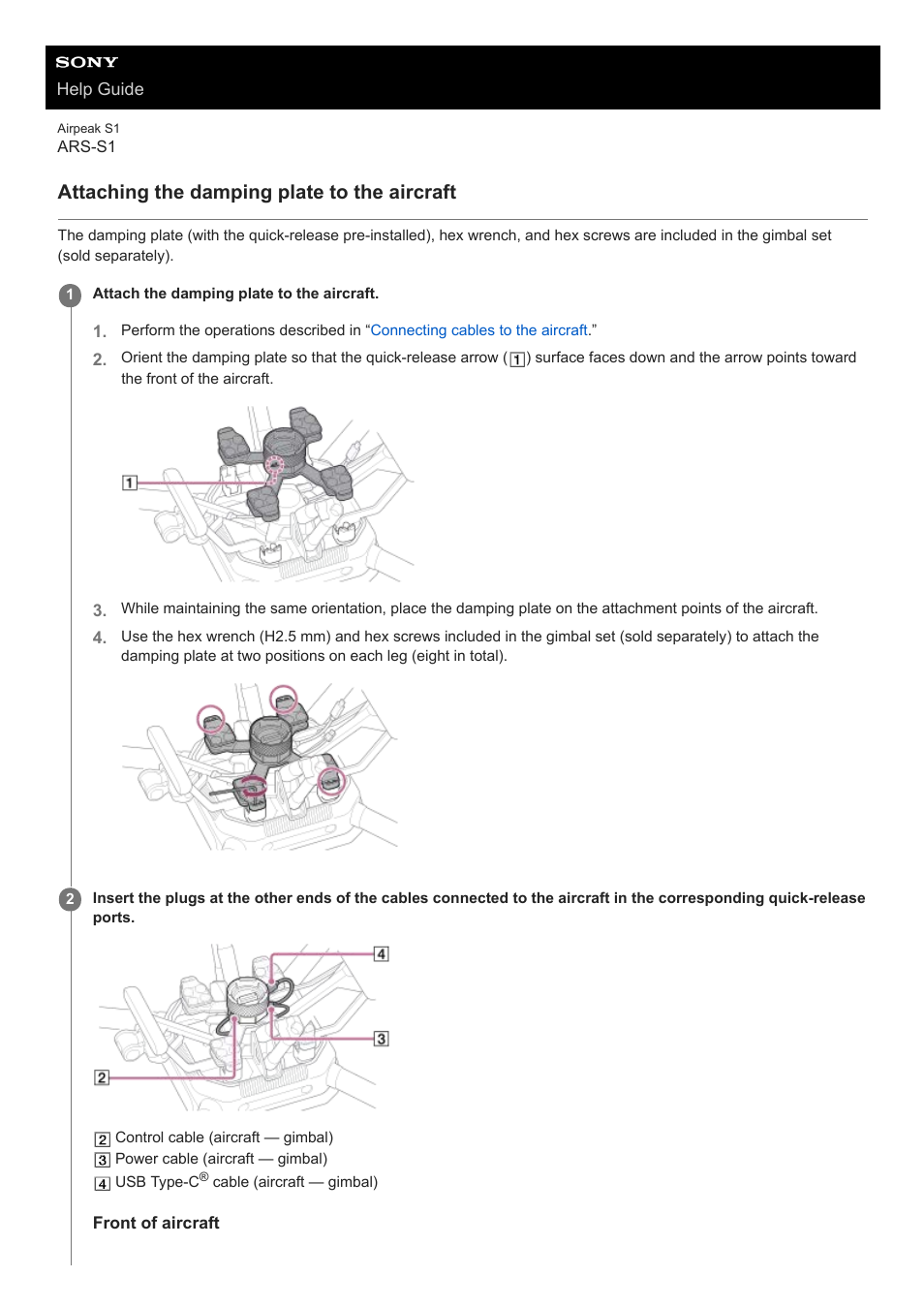 Attaching the damping plate to the aircraft | Sony AG-R2 Attachment Grip User Manual | Page 39 / 123