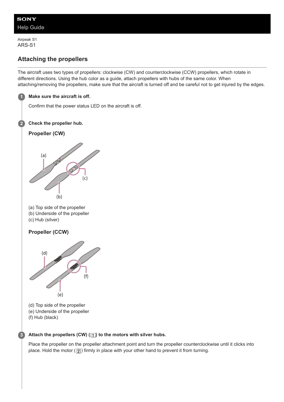 Attaching the propellers | Sony AG-R2 Attachment Grip User Manual | Page 43 / 123