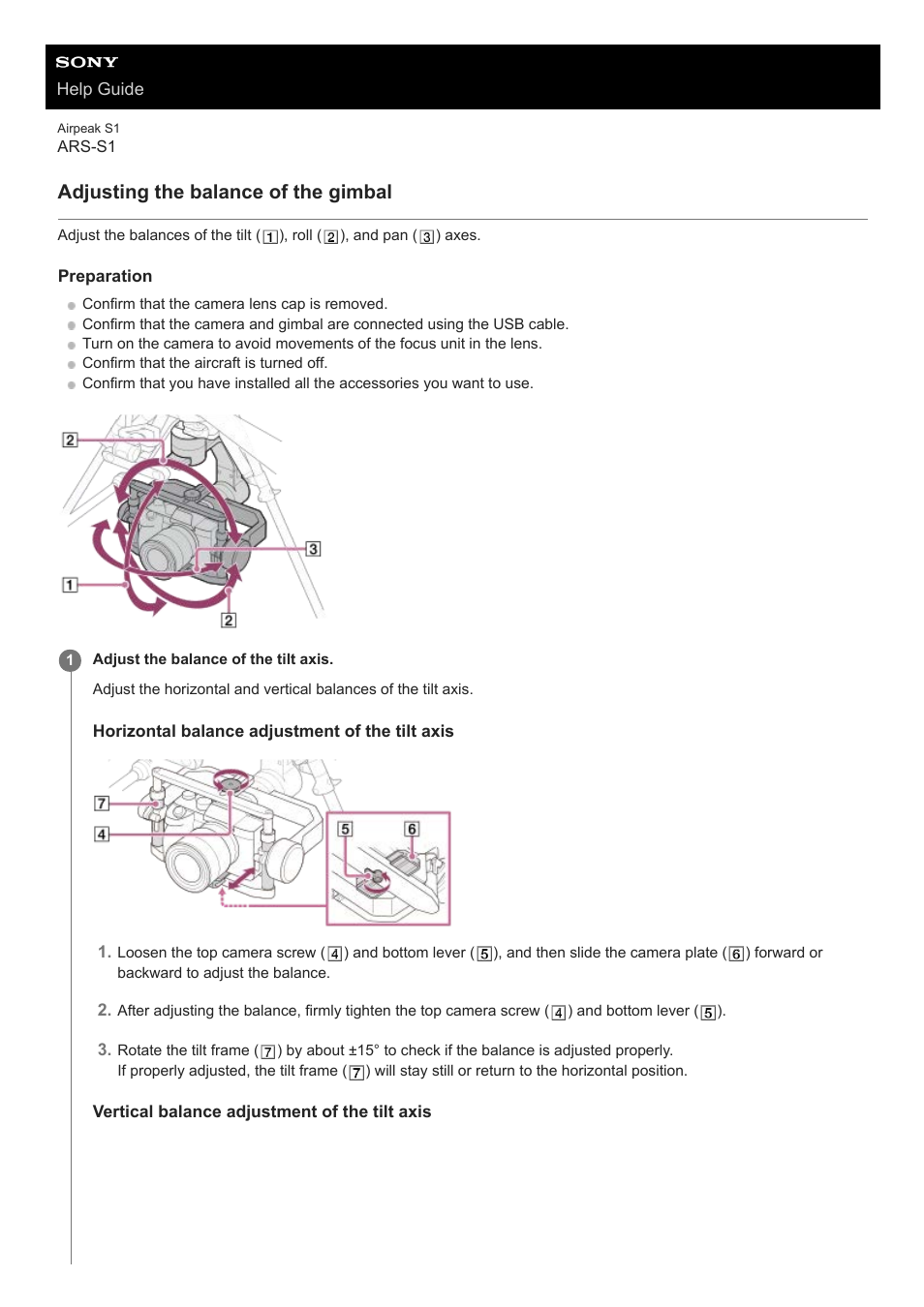 Adjusting the balance of the gimbal | Sony AG-R2 Attachment Grip User Manual | Page 53 / 123