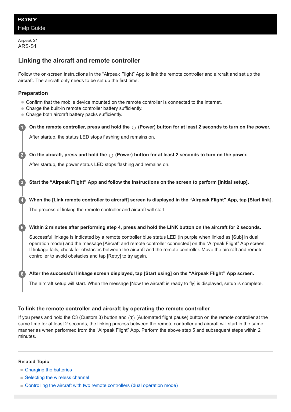 Linking the aircraft and remote controller | Sony AG-R2 Attachment Grip User Manual | Page 61 / 123