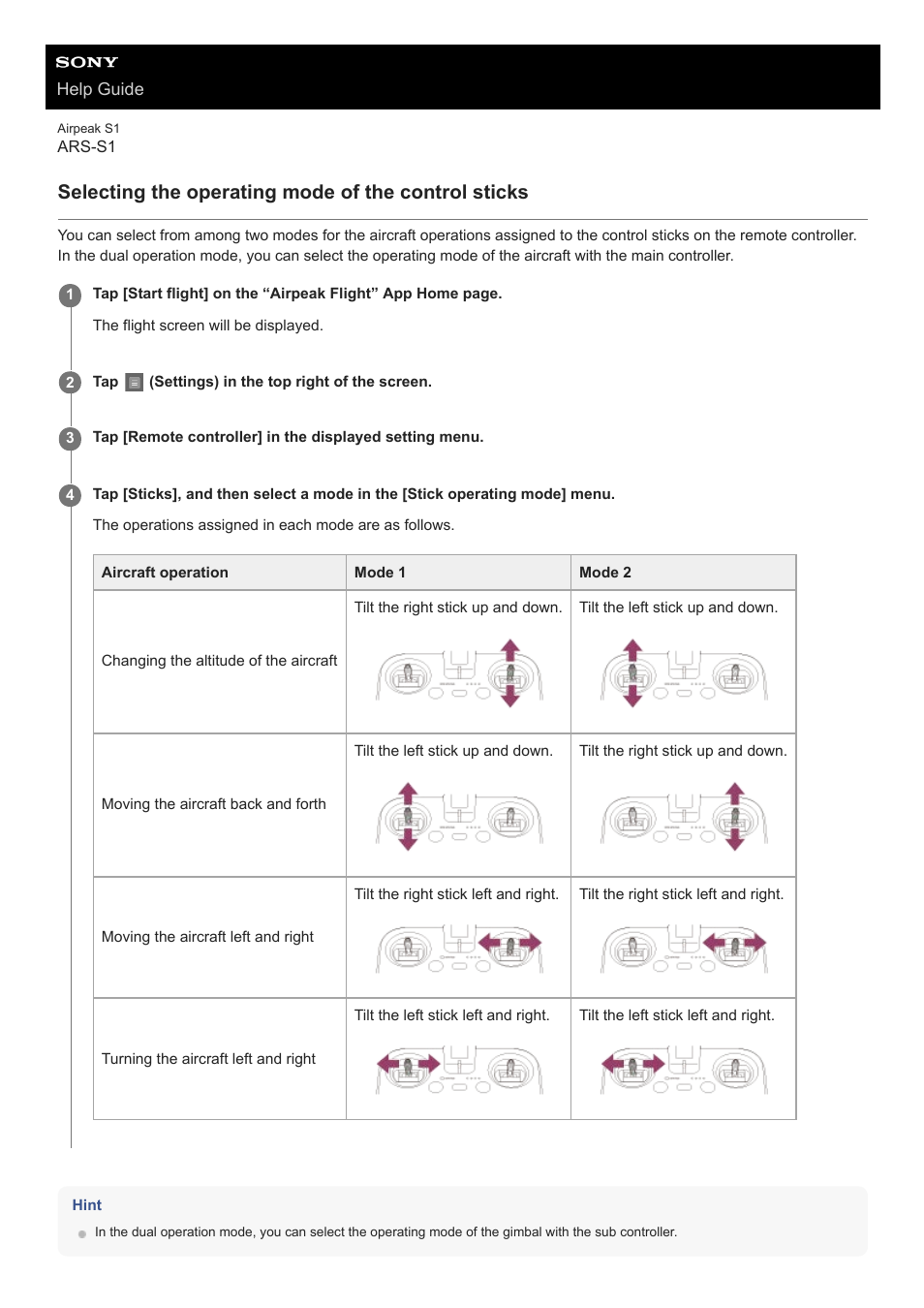 Selecting the operating mode of the control sticks | Sony AG-R2 Attachment Grip User Manual | Page 68 / 123