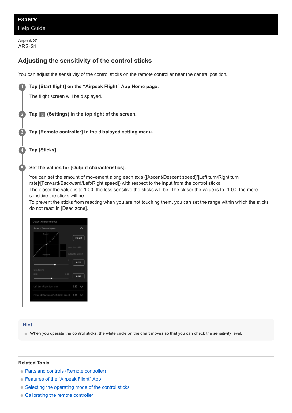 Adjusting the sensitivity of the control sticks | Sony AG-R2 Attachment Grip User Manual | Page 70 / 123