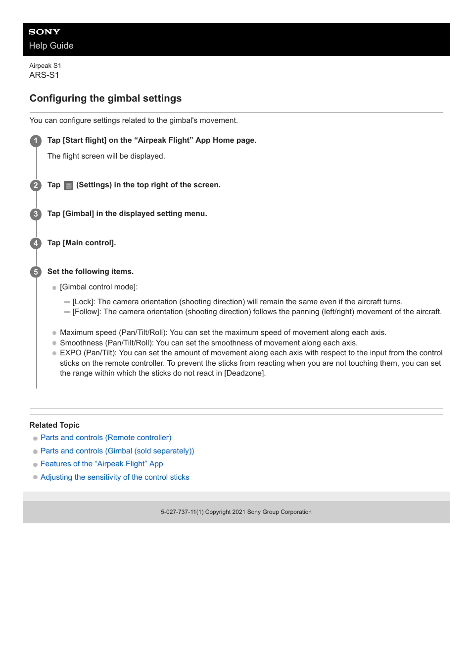 Configuring the gimbal settings | Sony AG-R2 Attachment Grip User Manual | Page 73 / 123