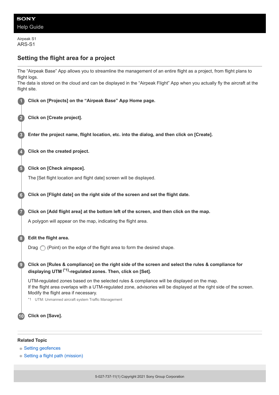 Setting the flight area for a project | Sony AG-R2 Attachment Grip User Manual | Page 84 / 123