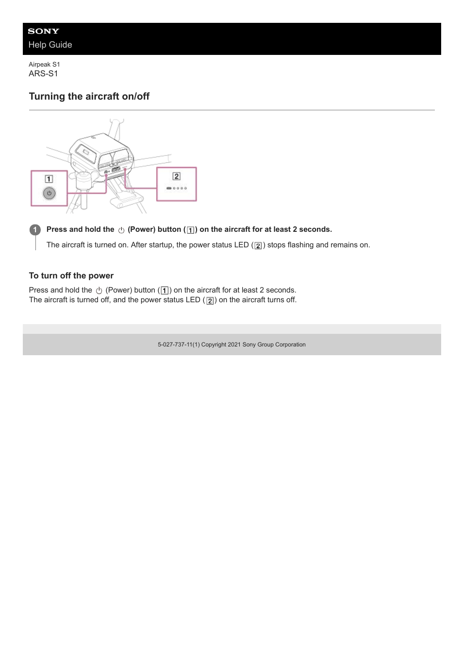 Turning the aircraft on/off | Sony AG-R2 Attachment Grip User Manual | Page 93 / 123