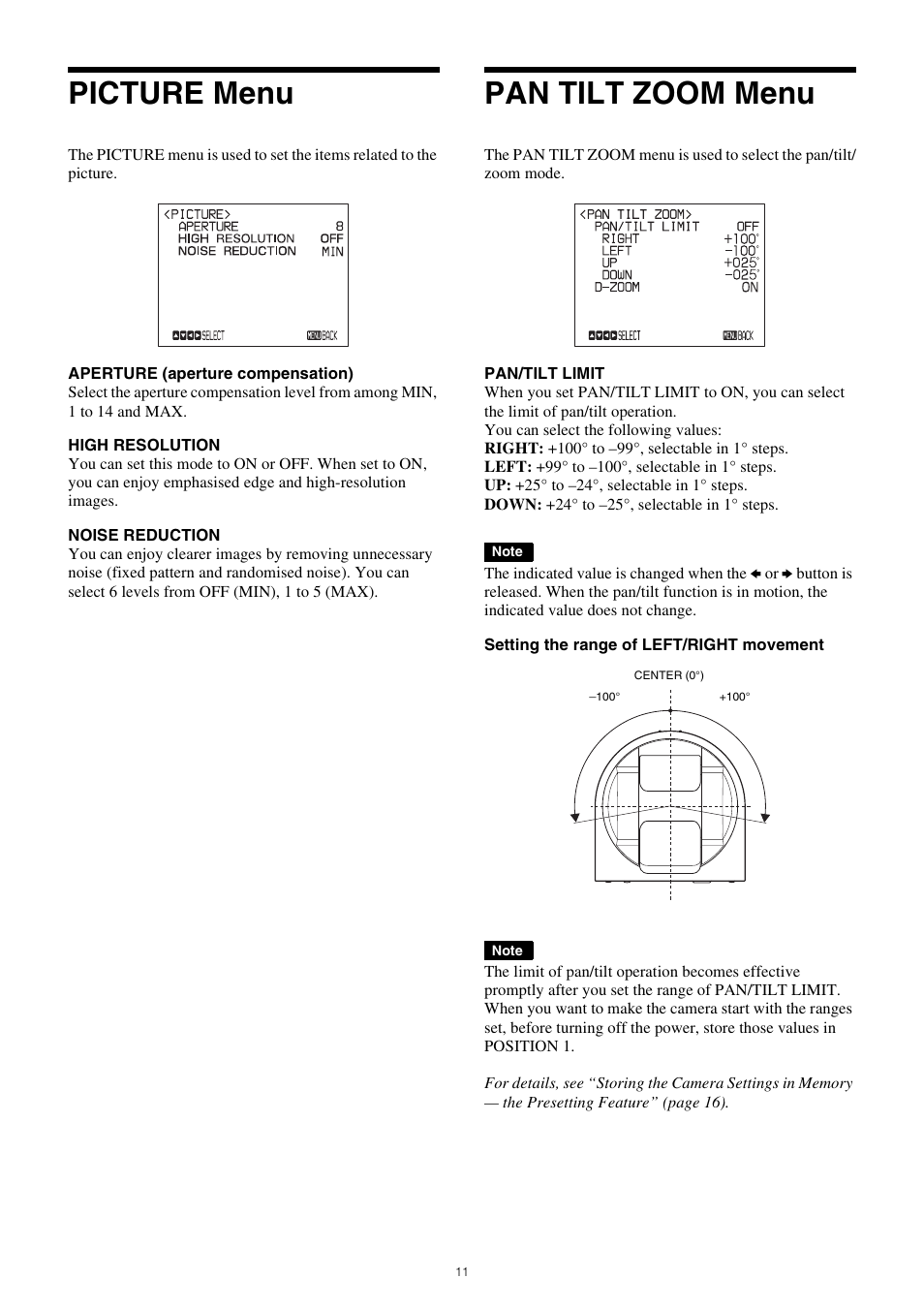 Picture menu, Pan tilt zoom menu, Picture menu pan tilt zoom menu | Sony PCK-LG3 Glass Screen Protector for a7R V User Manual | Page 11 / 25