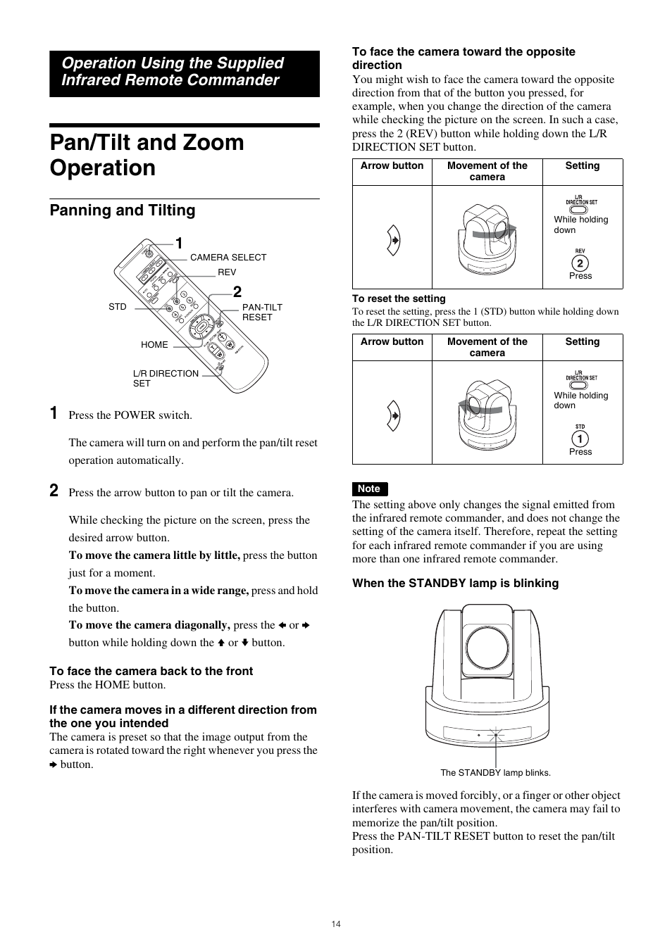 Pan/tilt and zoom operation, Panning and tilting | Sony PCK-LG3 Glass Screen Protector for a7R V User Manual | Page 14 / 25