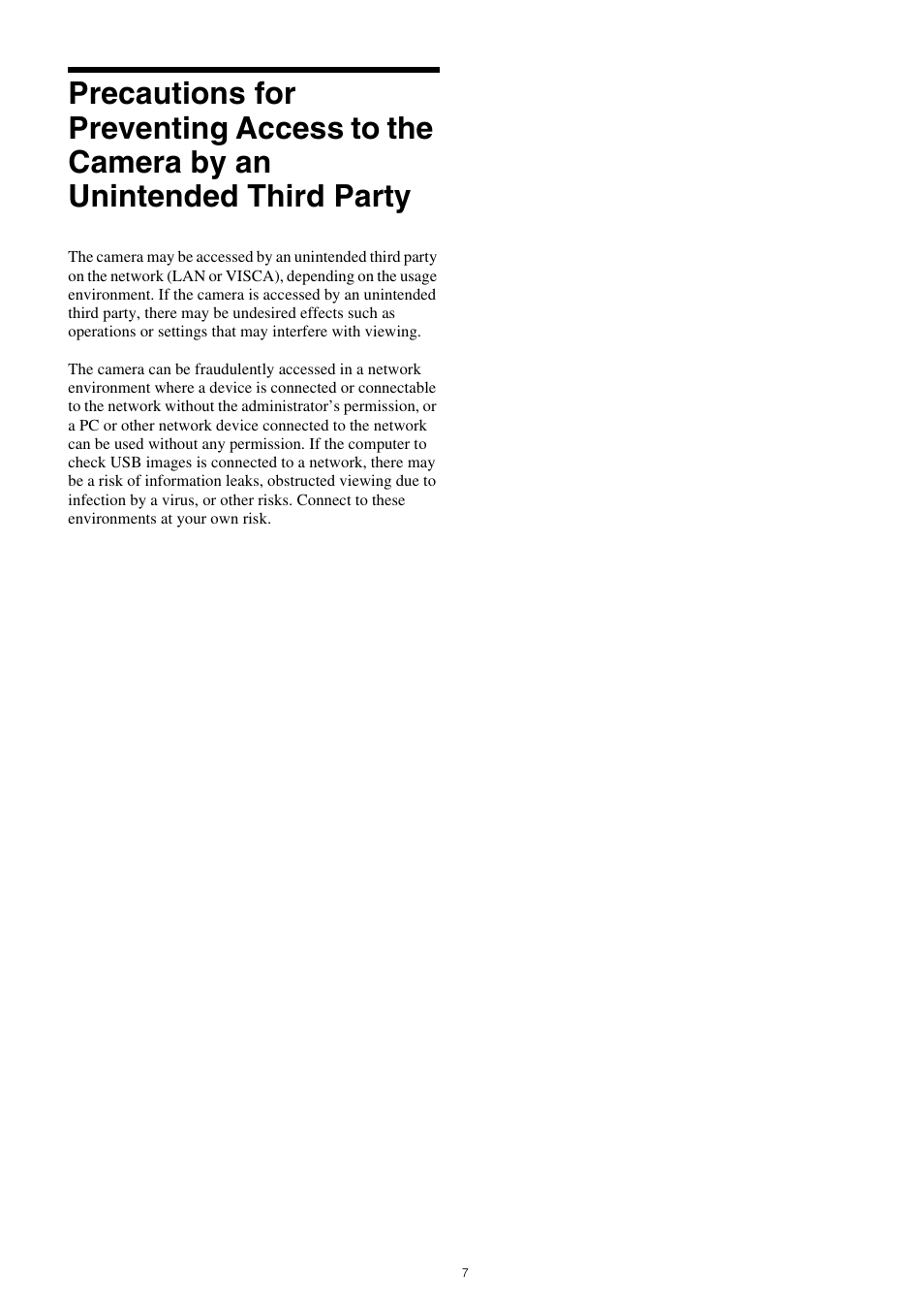 Precautions for preventing access to the, Camera by an unintended third party | Sony PCK-LG3 Glass Screen Protector for a7R V User Manual | Page 7 / 25