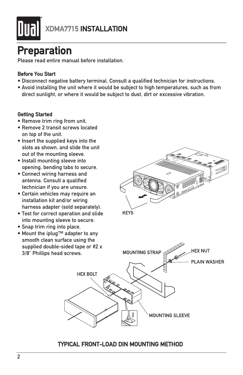Preparation, Xdma7715 installation | Dual IPLUG XDMA7715 User Manual | Page 2 / 24