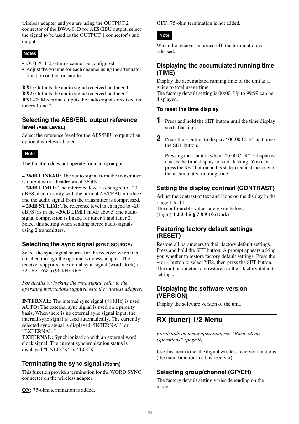 Rx (tuner) 1/2 menu | Sony 300GB Write-Once Optical Disc Cartridge User Manual | Page 10 / 16