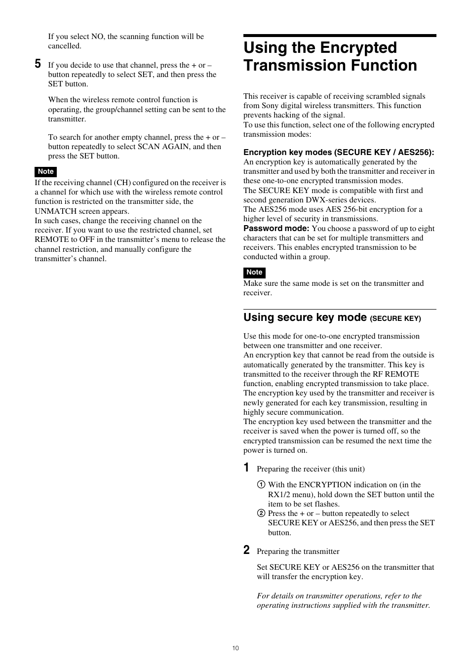 Using the encrypted transmission function, Using secure key mode (secure key), Using secure key mode | Sony PXW-Z150 4K XDCAM Camcorder User Manual | Page 10 / 28