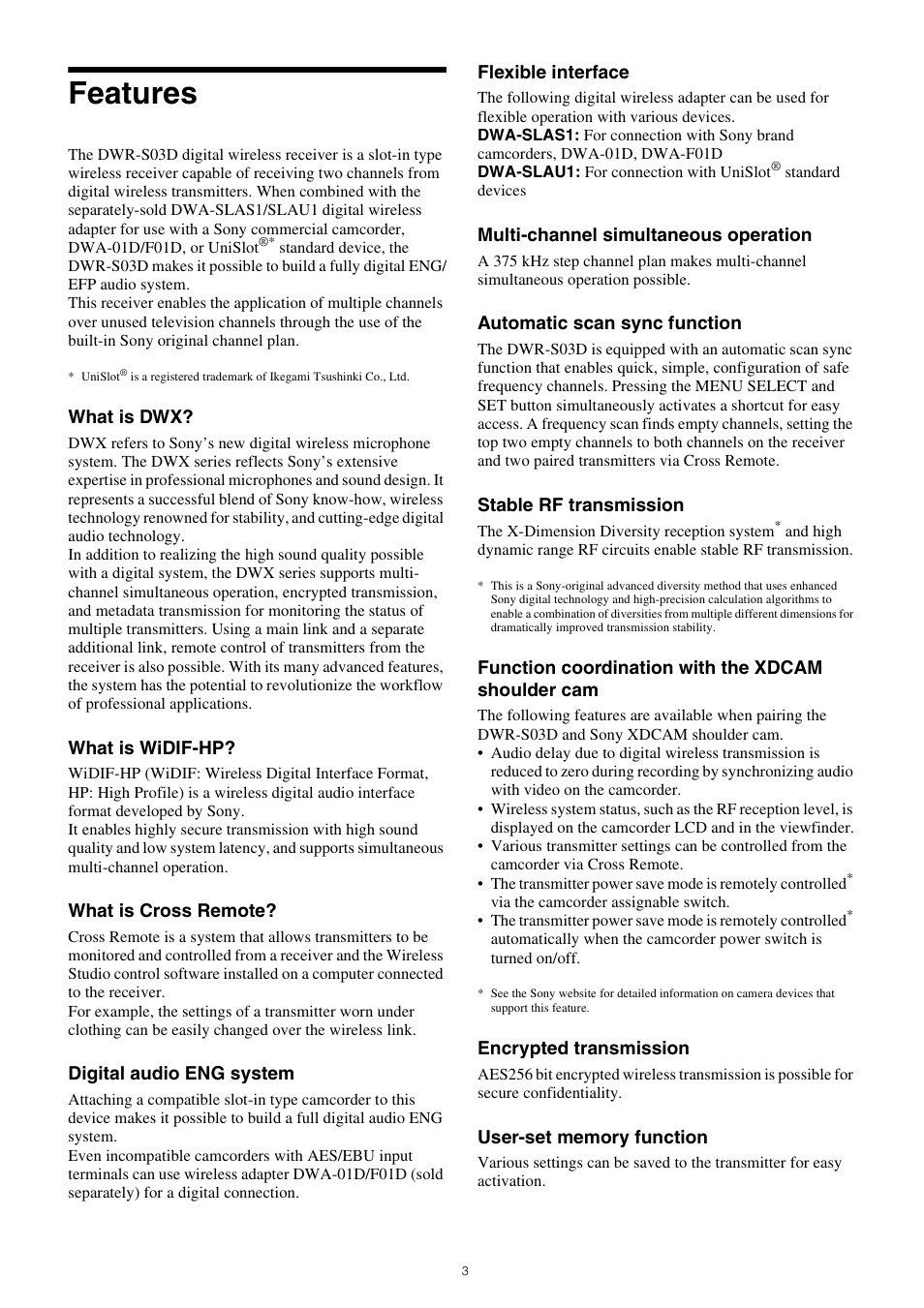 Features | Sony PXW-Z150 4K XDCAM Camcorder User Manual | Page 3 / 28