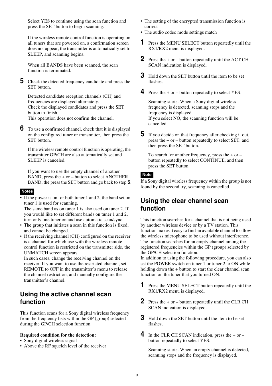 Using the active channel scan function, Using the clear channel scan function | Sony PXW-Z150 4K XDCAM Camcorder User Manual | Page 9 / 28