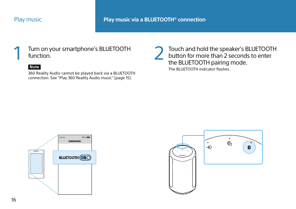 Play music via a bluetooth® connection | Sony PXW-Z90V 4K HDR XDCAM with Fast Hybrid AF User Manual | Page 16 / 20