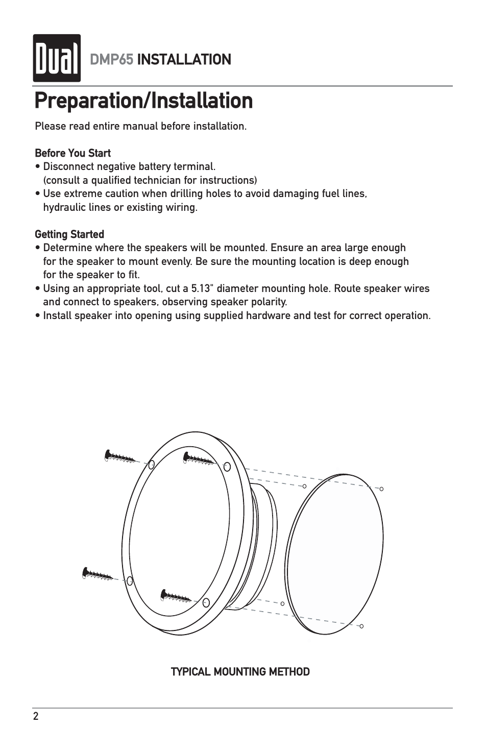 Preparation/installation, Dmp65 installation | Dual MXD40 User Manual | Page 14 / 16