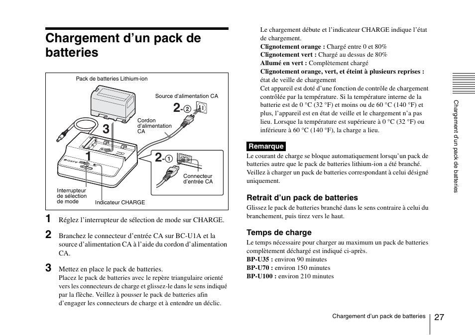 Chargement d’un pack de batteries | Sony SRX-T110 4K SXRD 11,000-Lumen Projector (No Lens or Lamps) User Manual | Page 27 / 83