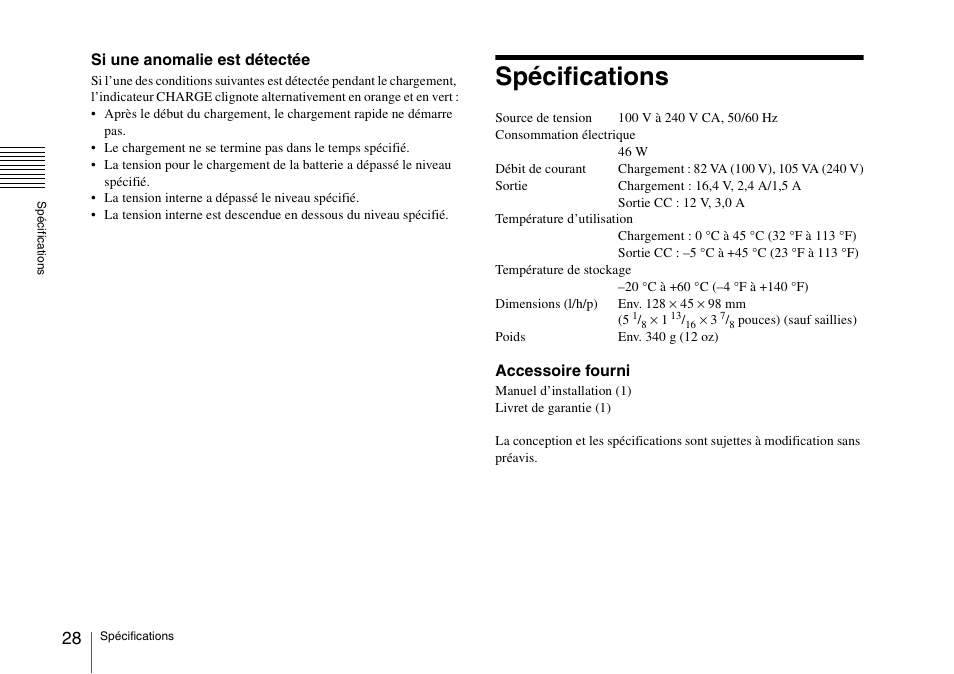 Spécifications | Sony SRX-T110 4K SXRD 11,000-Lumen Projector (No Lens or Lamps) User Manual | Page 28 / 83