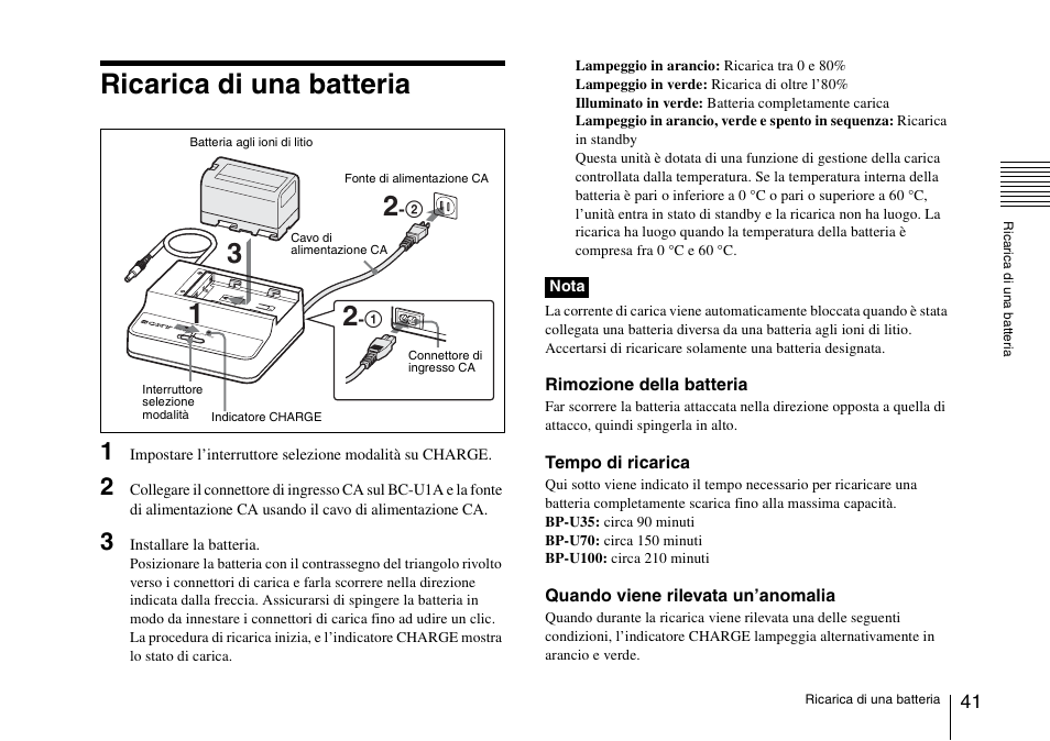 Ricarica di una batteria | Sony SRX-T110 4K SXRD 11,000-Lumen Projector (No Lens or Lamps) User Manual | Page 41 / 83