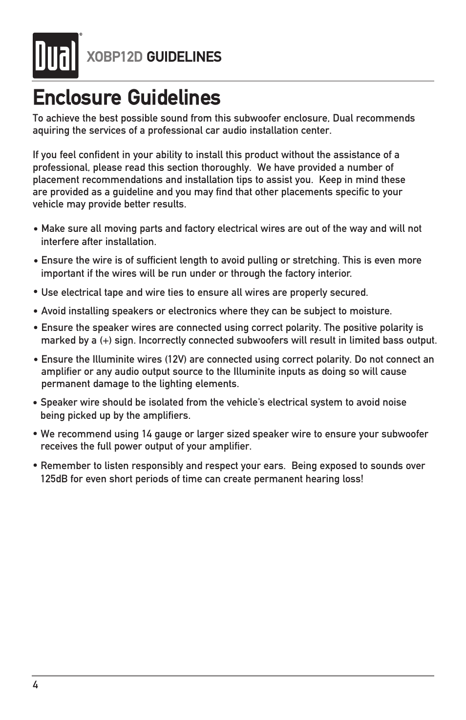 Enclosure guidelines, Xobp12d guidelines | Dual XOBP12D User Manual | Page 4 / 8