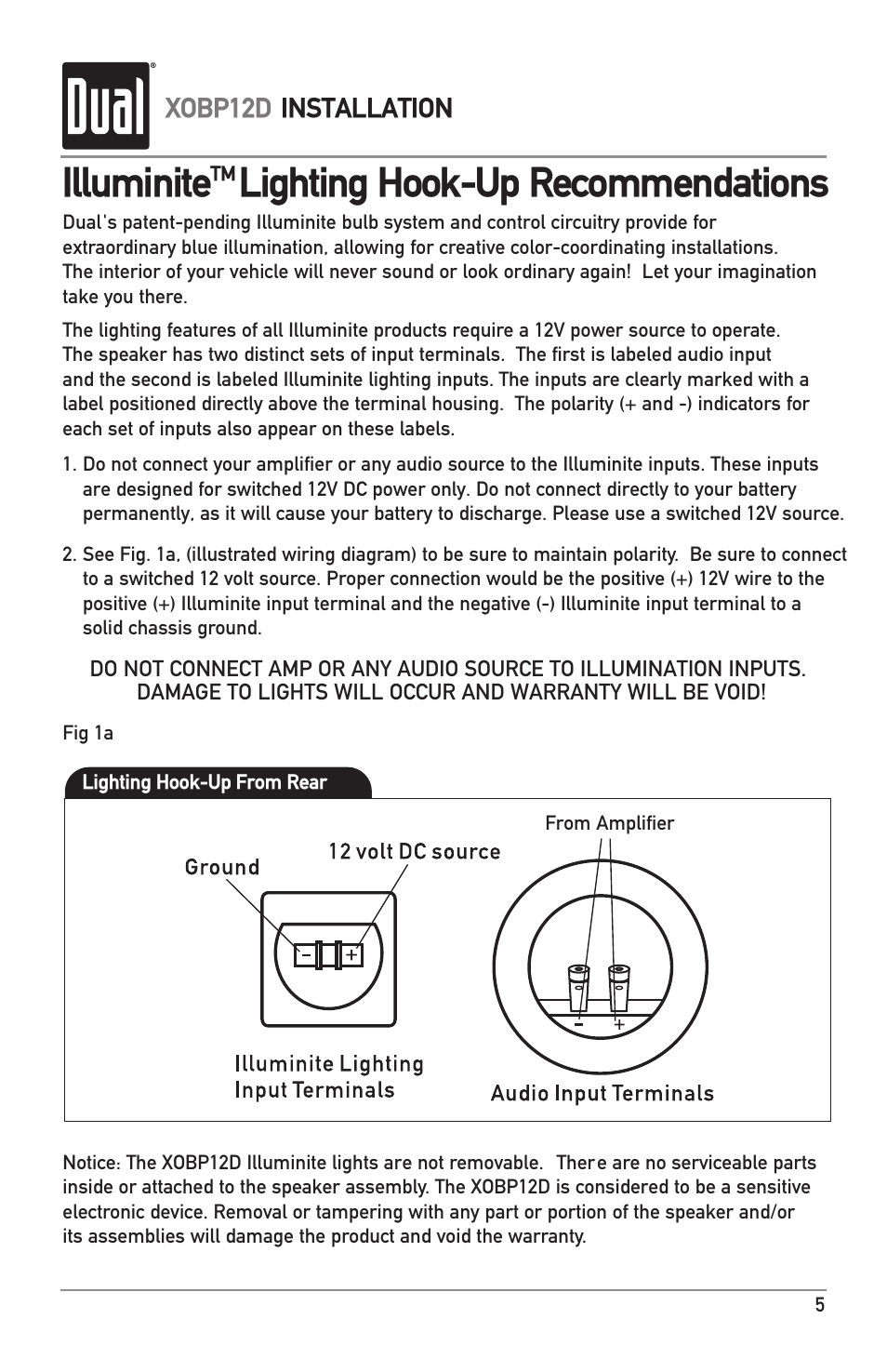 Illuminite, Lighting hook-up recommendations | Dual XOBP12D User Manual | Page 5 / 8