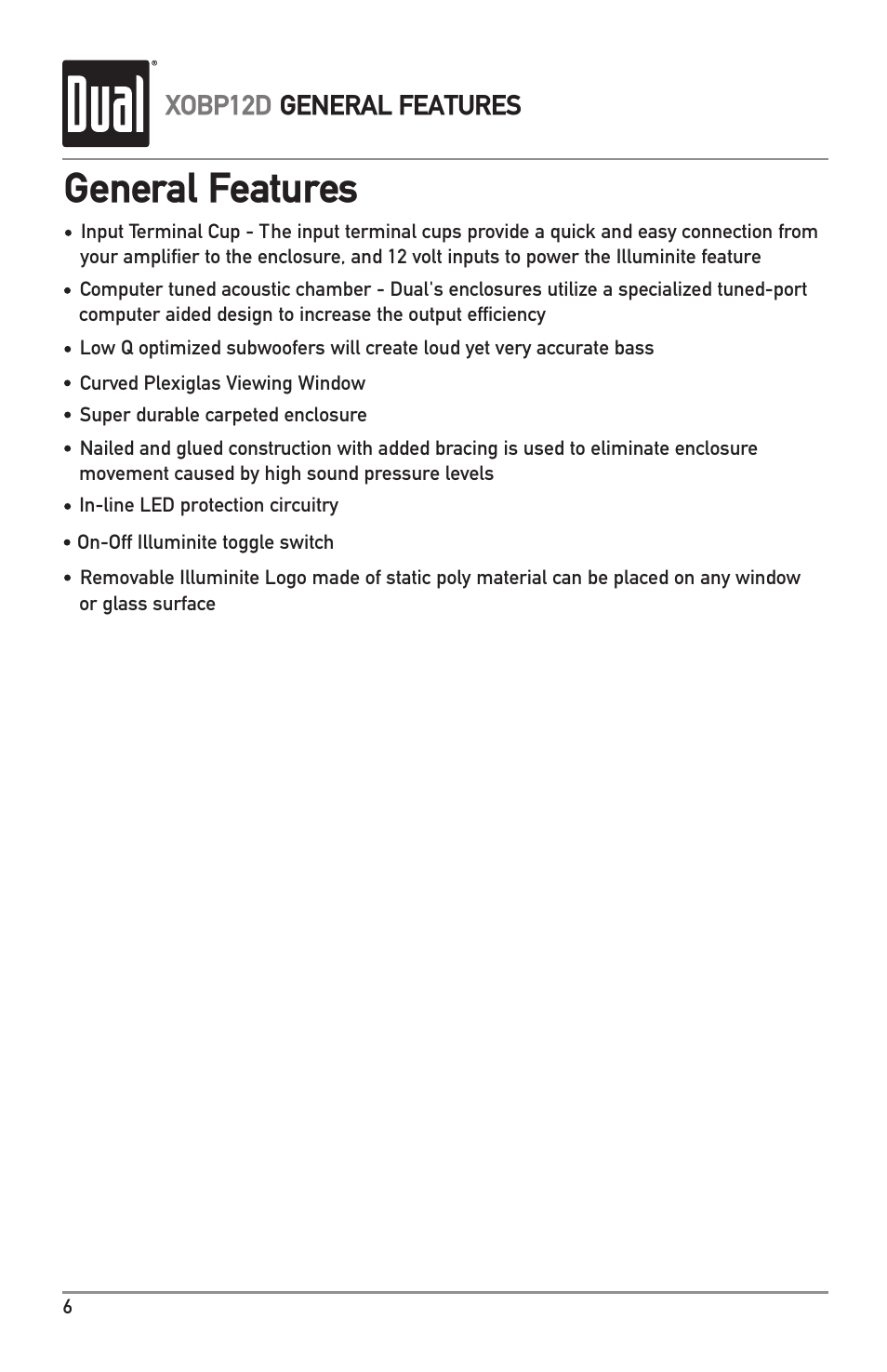 General features, Xobp12d | Dual XOBP12D User Manual | Page 6 / 8