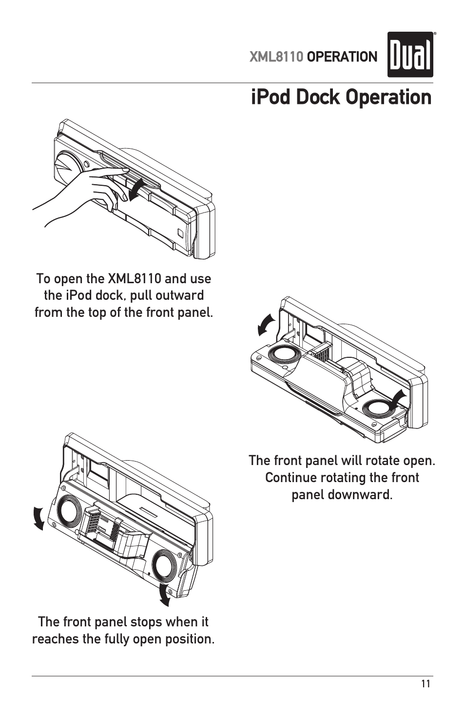 Ipod dock operation | Dual XML8110 User Manual | Page 11 / 24