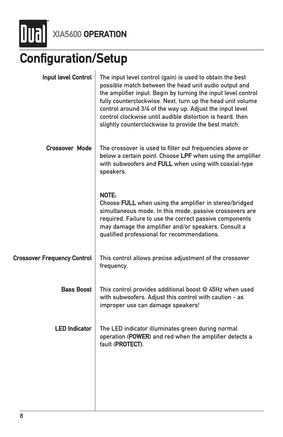 Configuration/setup, Xia5600 operation | Dual XIA5600 User Manual | Page 8 / 12