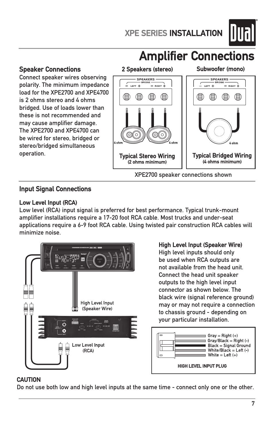 Amplifier connections, Xpe series installation | Dual XPE1700 User Manual | Page 7 / 12