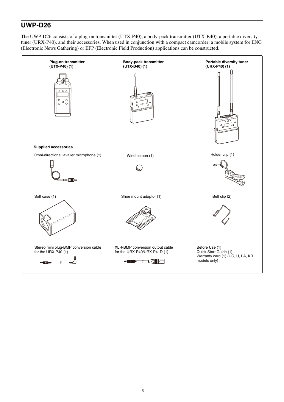 Uwp-d26 | Sony VCT-SP2BP Camcorder Shoulder Support User Manual | Page 5 / 56