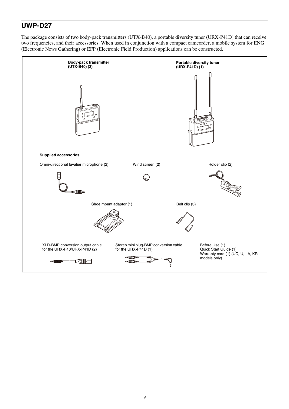 Uwp-d27 | Sony VCT-SP2BP Camcorder Shoulder Support User Manual | Page 6 / 56