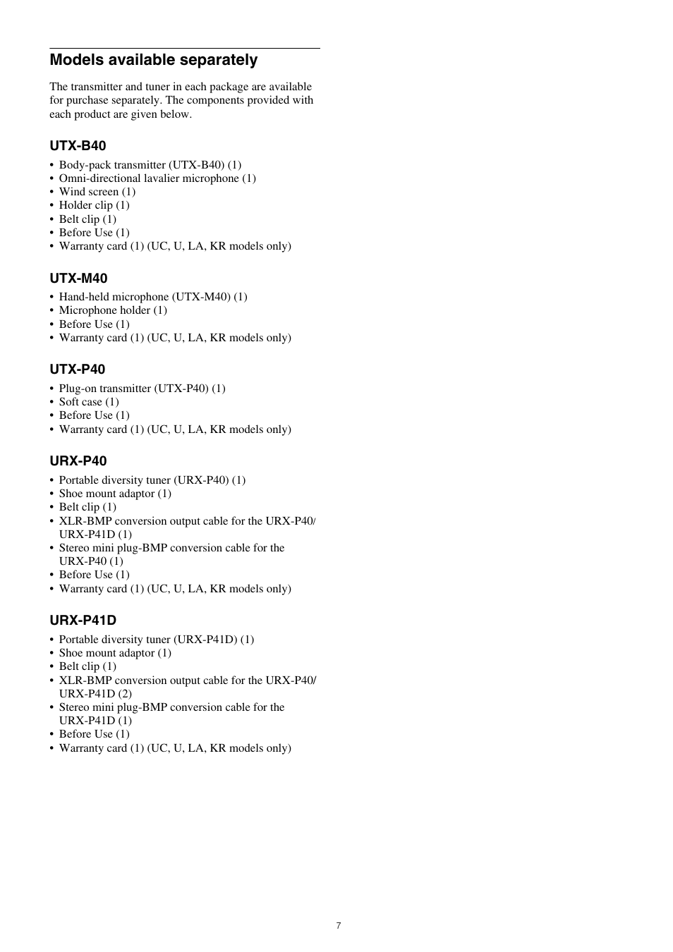 Models available separately | Sony VCT-SP2BP Camcorder Shoulder Support User Manual | Page 7 / 56
