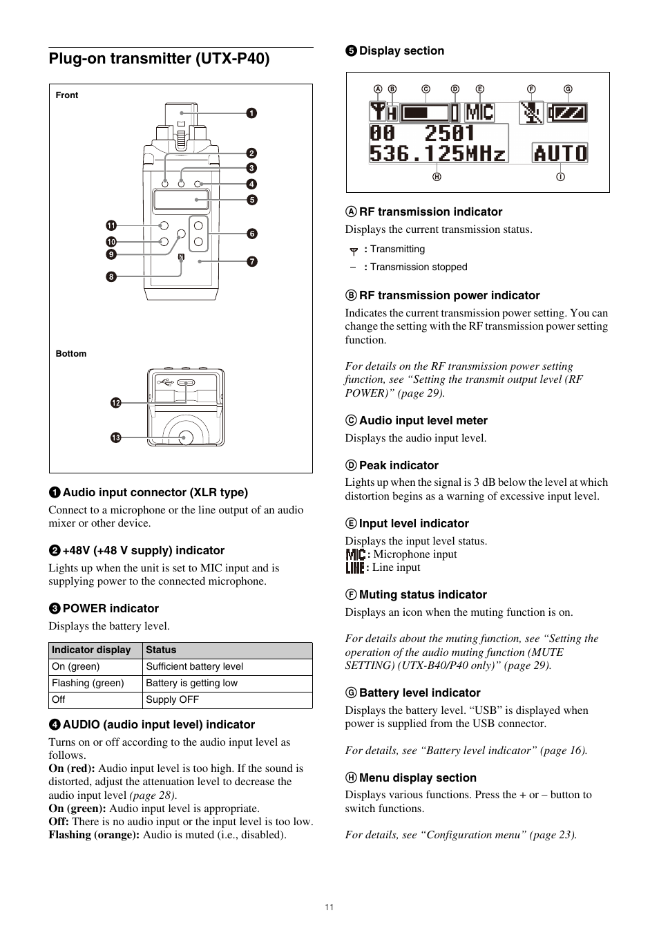 Plug-on transmitter (utx-p40) | Sony SRG-120DU USB 3.0 Full HD PTZ Camera User Manual | Page 11 / 41