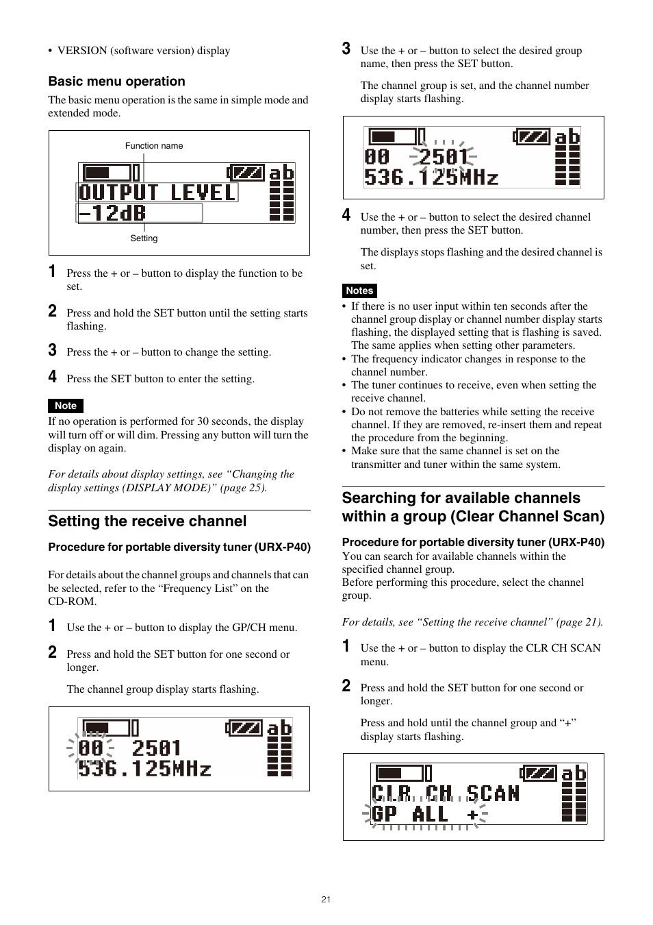Group (clear channel scan), Setting the receive channel | Sony SRG-120DU USB 3.0 Full HD PTZ Camera User Manual | Page 21 / 41