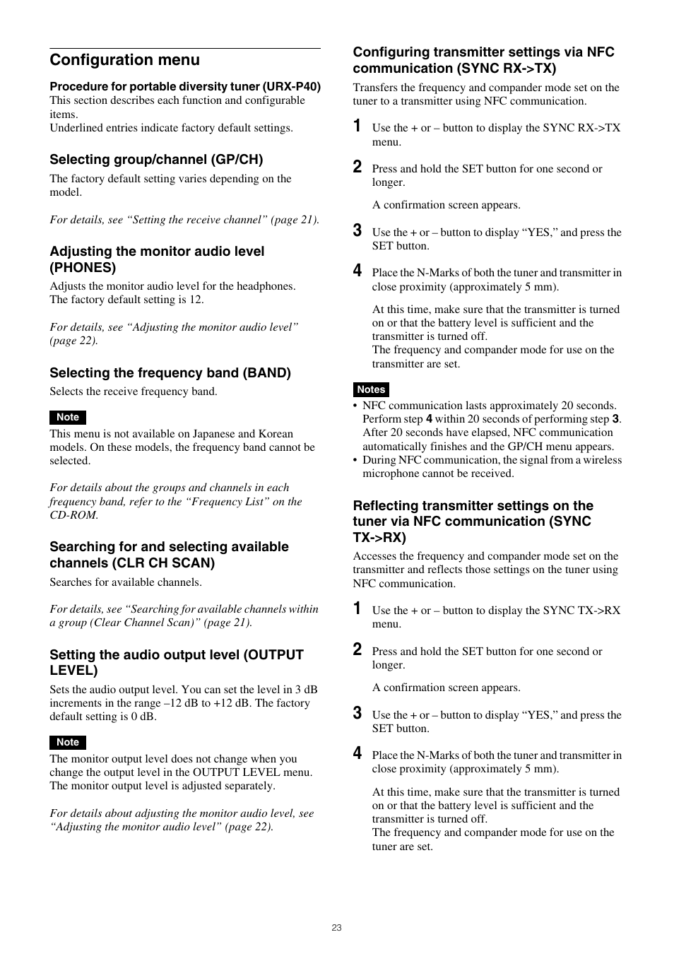 Configuration menu | Sony SRG-120DU USB 3.0 Full HD PTZ Camera User Manual | Page 23 / 41