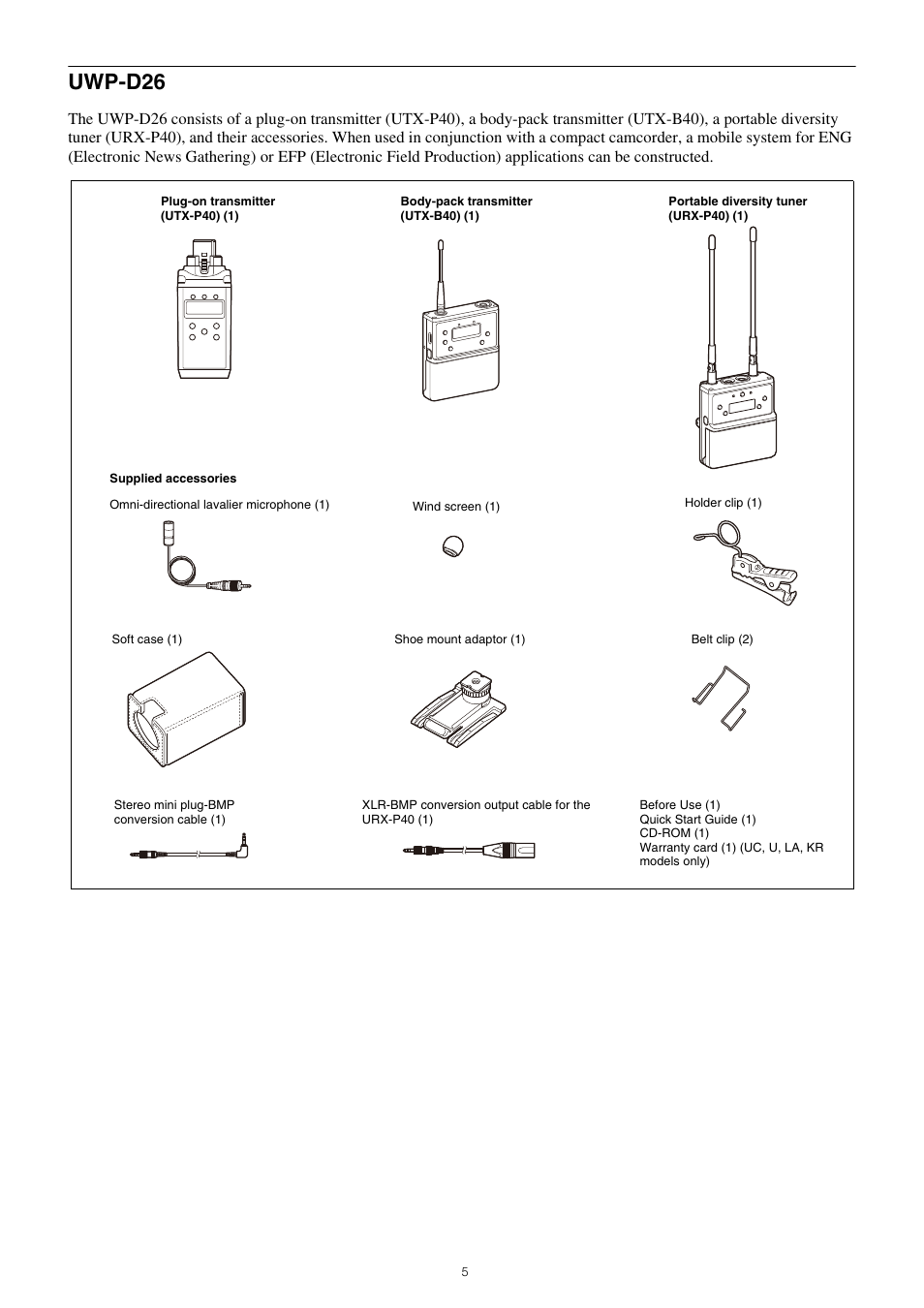 Uwp-d26 | Sony SRG-120DU USB 3.0 Full HD PTZ Camera User Manual | Page 5 / 41