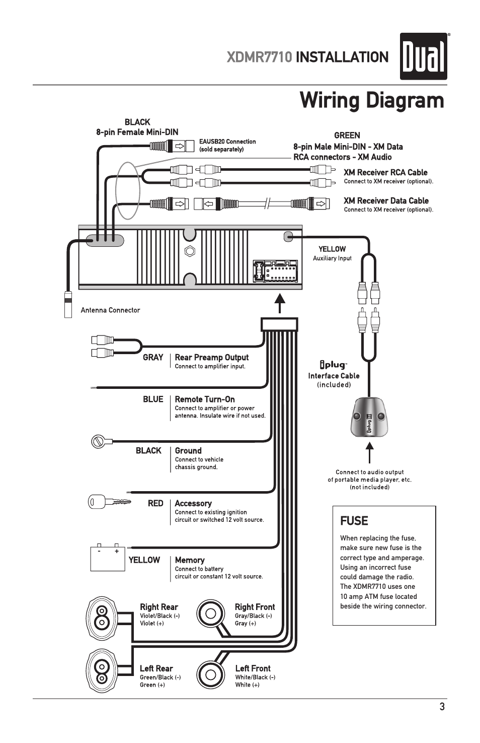 Wiring diagram | Dual IPLUG XDMR7710 User Manual | Page 3 / 24