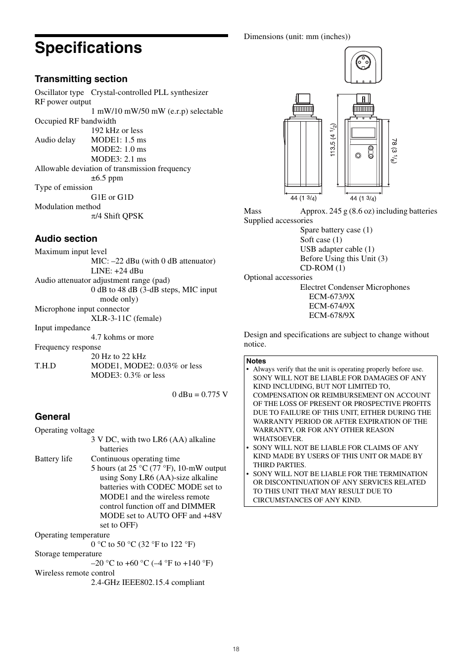 Specifications | Sony ICD-UX570 Digital Voice Recorder (Black) User Manual | Page 18 / 20